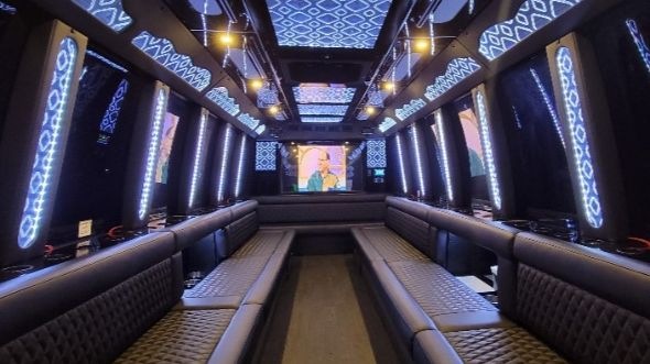 Interior of Charter Bus Company Corvallis's 25 Passenger Party Bus in Corvallis